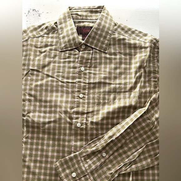 Tre Vero (Three Truths) Olive Check Pocket Collared Button Up Shirt Men's Size M - Picture 1 of 4